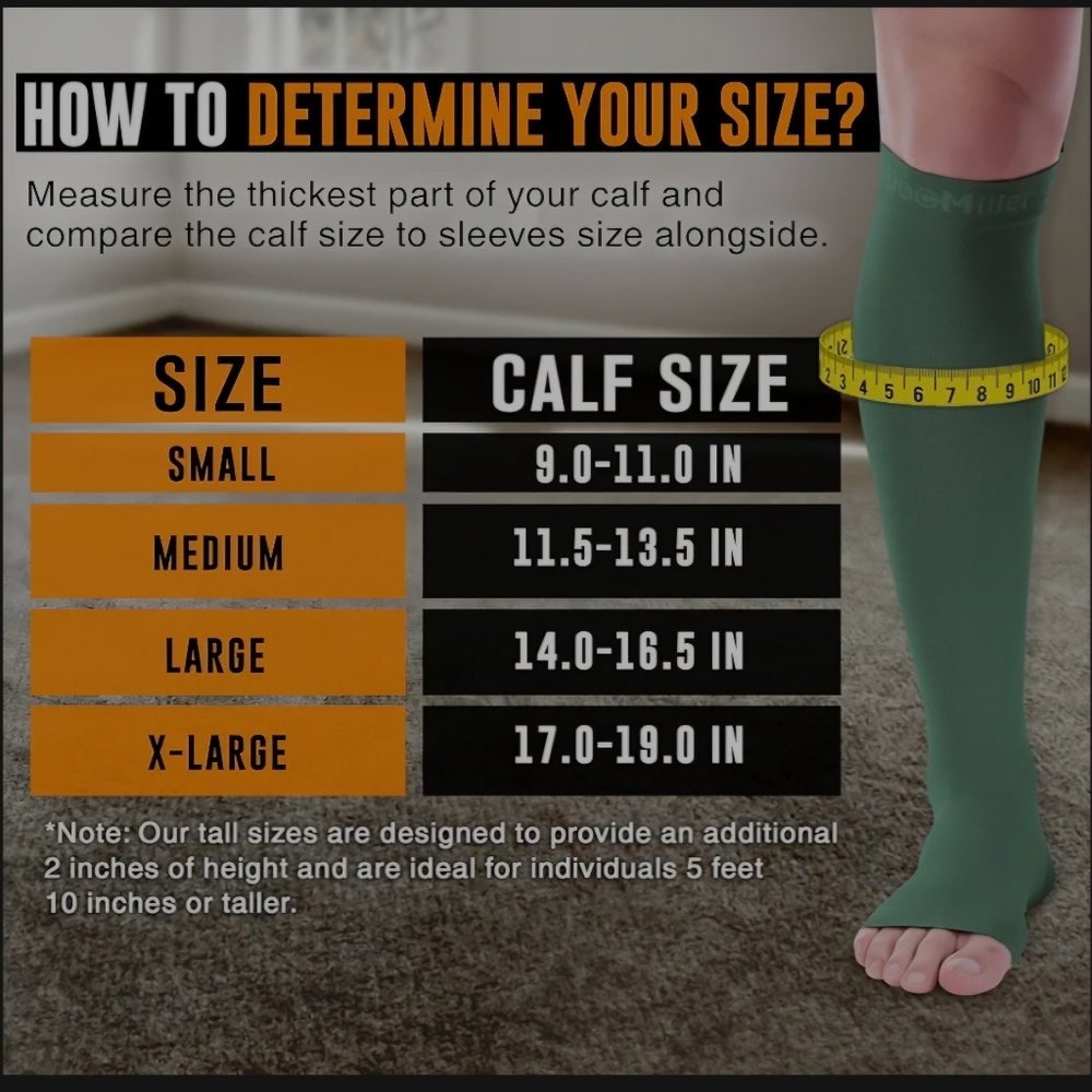 Doc Miller Open Toe Compression Socks Shin Splints Calf Toeless Circulation M - Picture 4 of 7